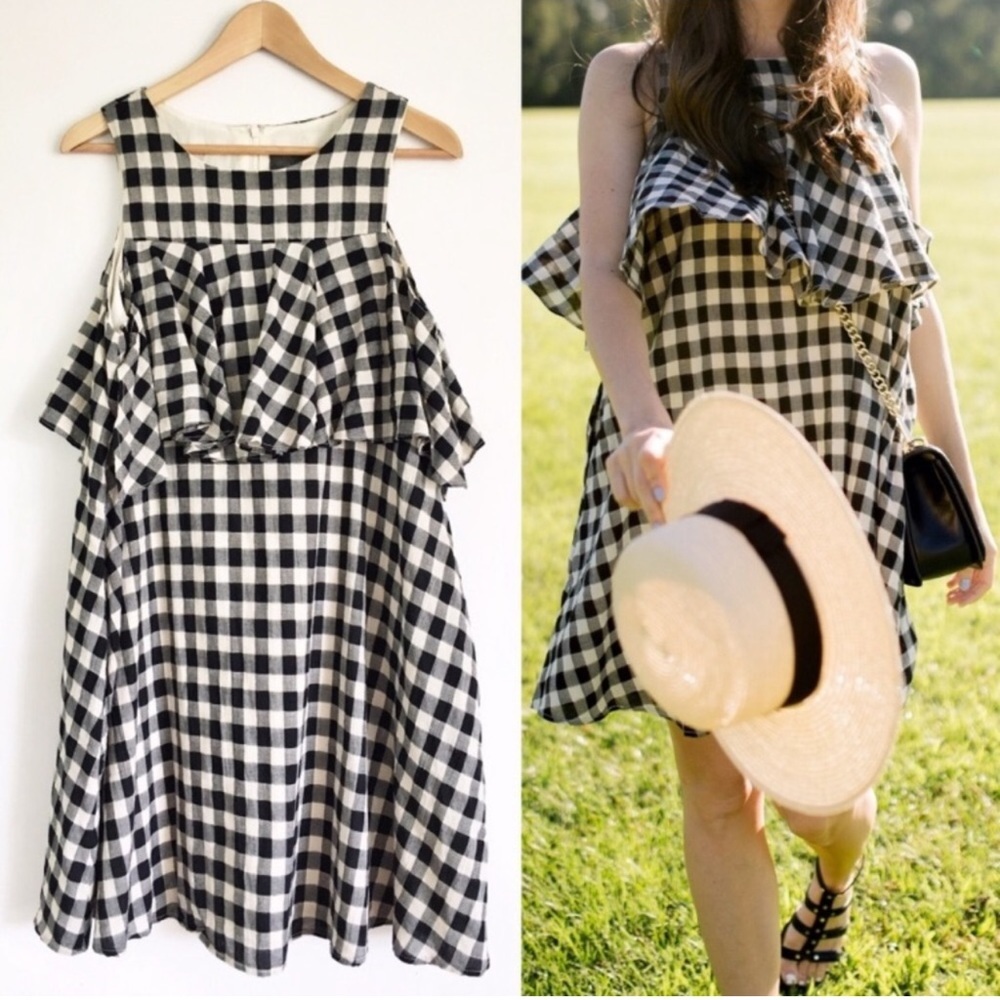 Anthropologie Sunday Brooklyn Womens Cotton Ruffle Gingham Plaid Tank Mini Dress